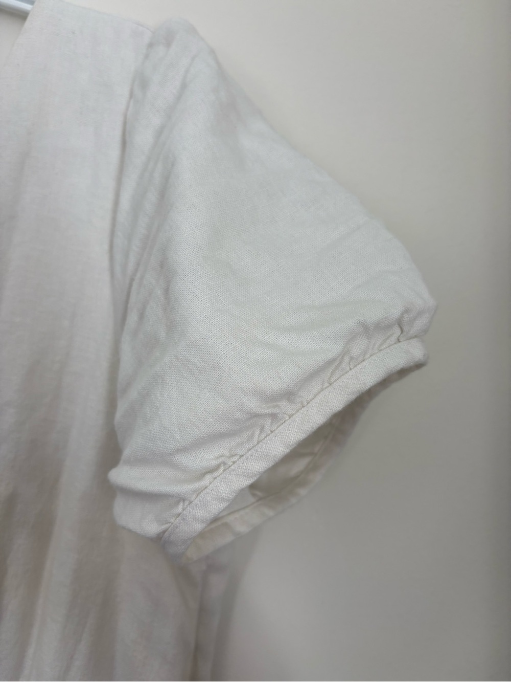 Gap White Linen V-Neck Puff Sleeve Midi Dress - Size 6 - Summer Boho Cottage - Picture 6 of 9